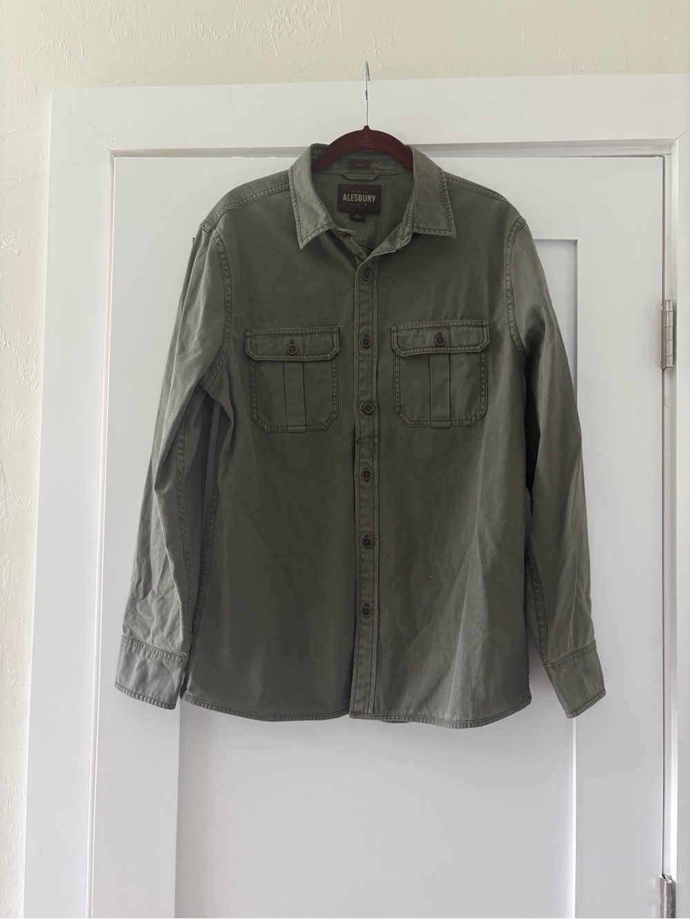 Alesbury Mens Olive Green Long Sleeve Button Down Utility Shirt Jacket Size M